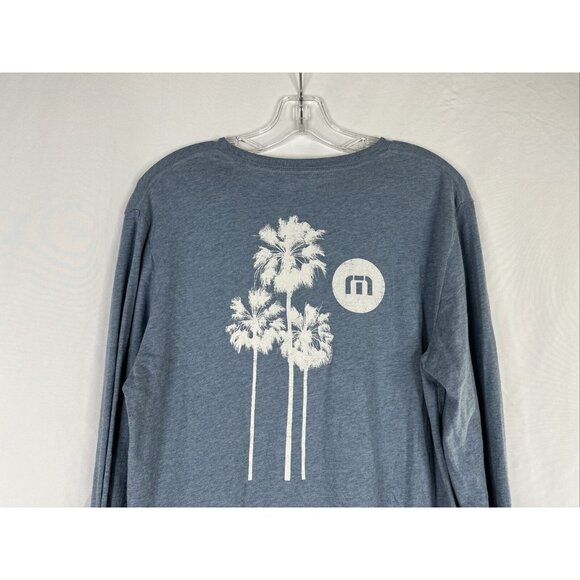Travis Mathew Long Sleeve T-shirt Mens Size M Blue Palm Trees Golf Beach - Picture 7 of 14